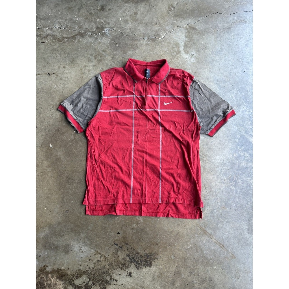 Vintage Nike Tiger Woods‎ Polo Shirt Mens Large Red Striped Golf Ying Yang Zip